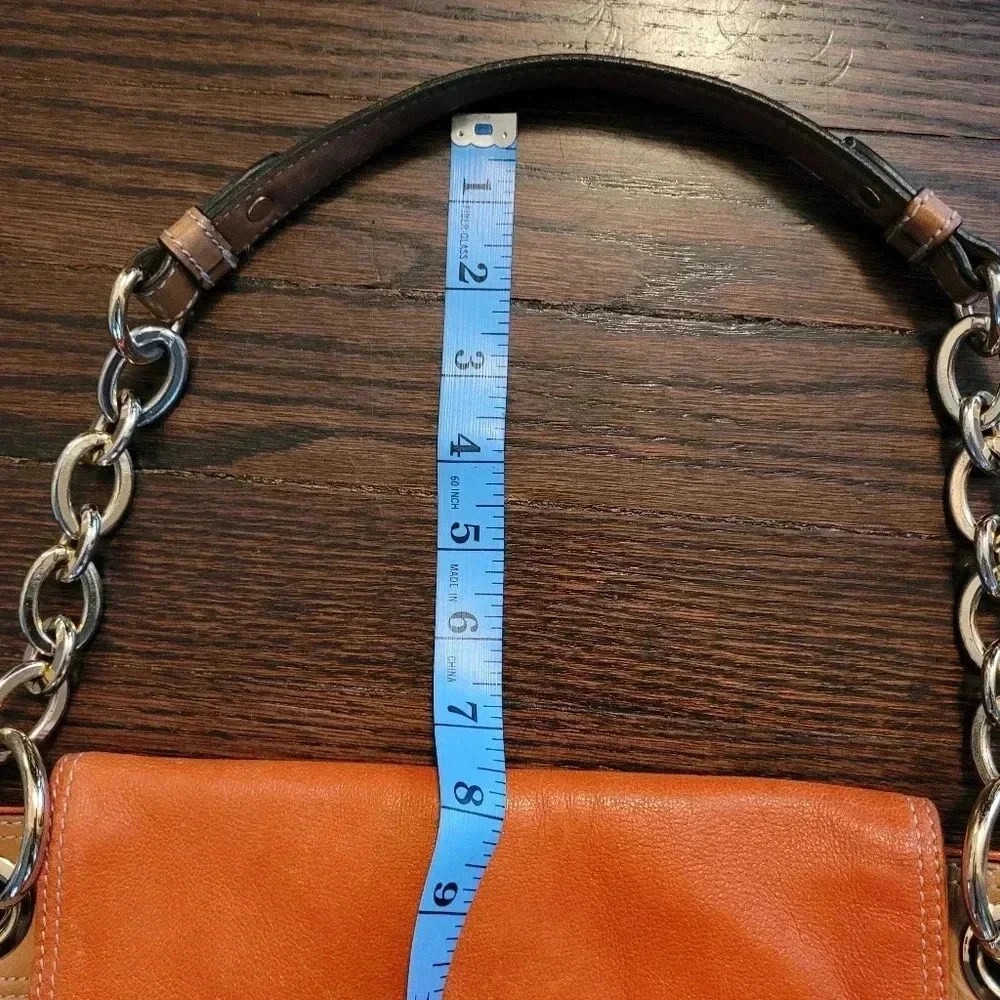 MILLY Orange tan soft leather gold chain link shoulder bag purse contemporary